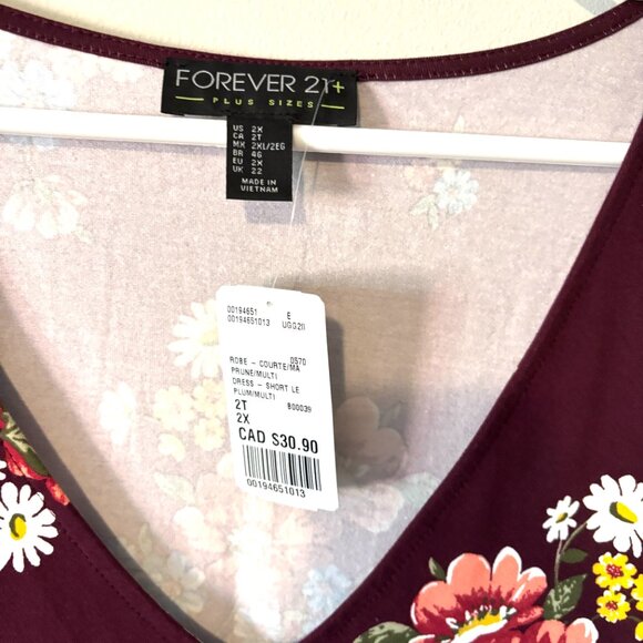 NWT Forever 21 Burgundy Floral Dress V-Neck - Picture 5 of 6